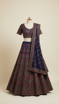Sapphire Brocade Lehenga With Antique Bronze Threadwork