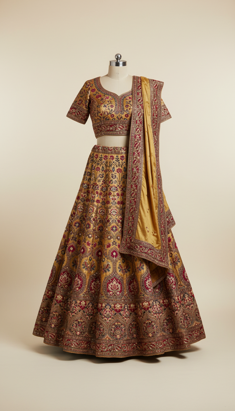 Gold Silk Lehenga With Zari Embroidery