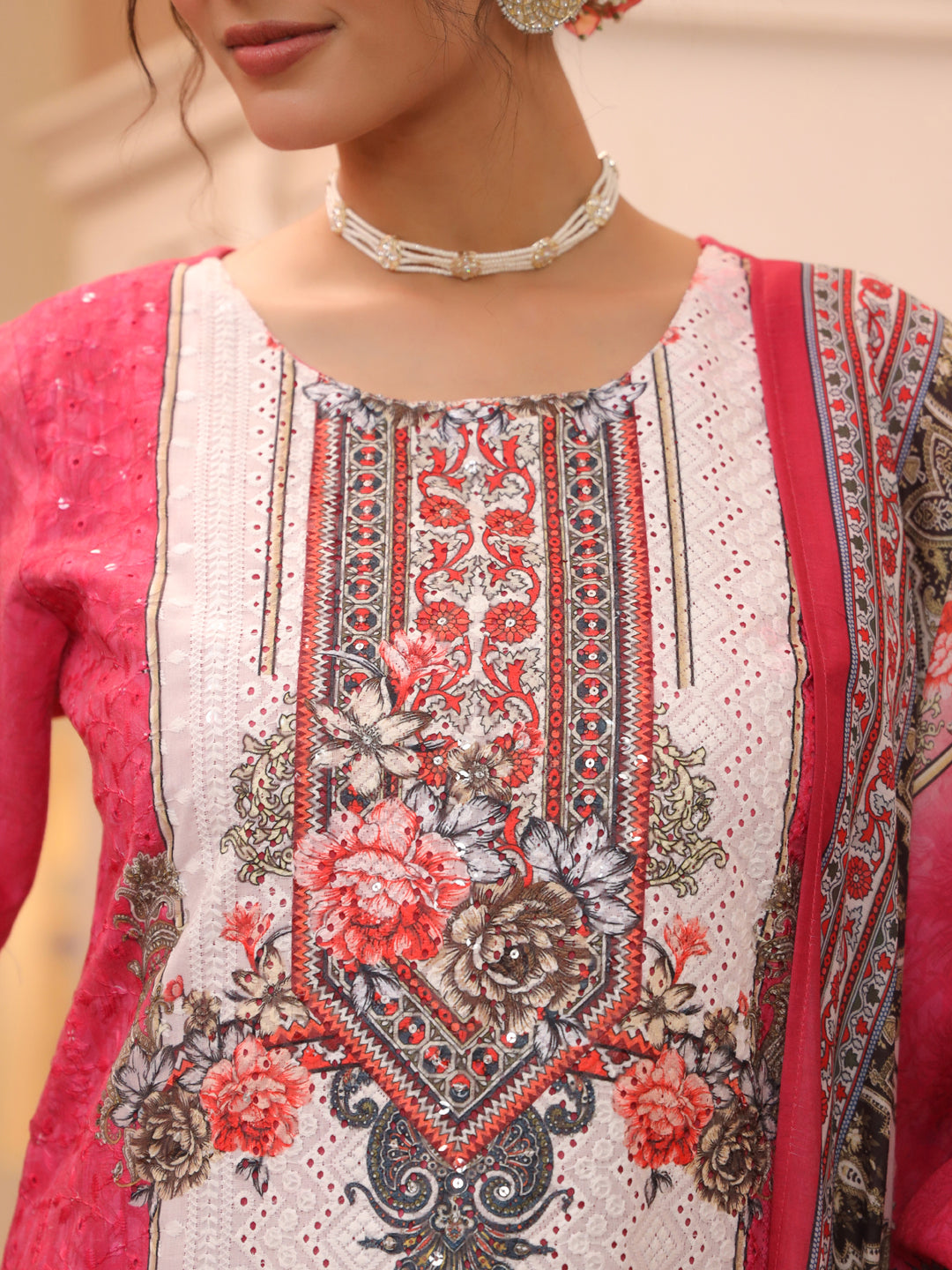 Women Ethnic Motifs Printed Regular Pure Cotton Kurta with Trousers & With Dupatta