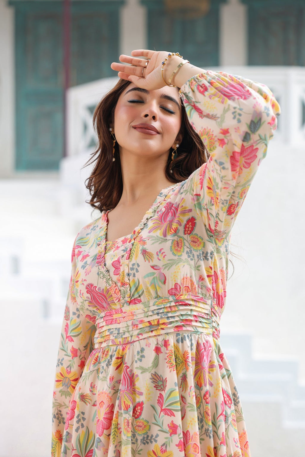 Printed Pure Cotton A-Line Midi Dress