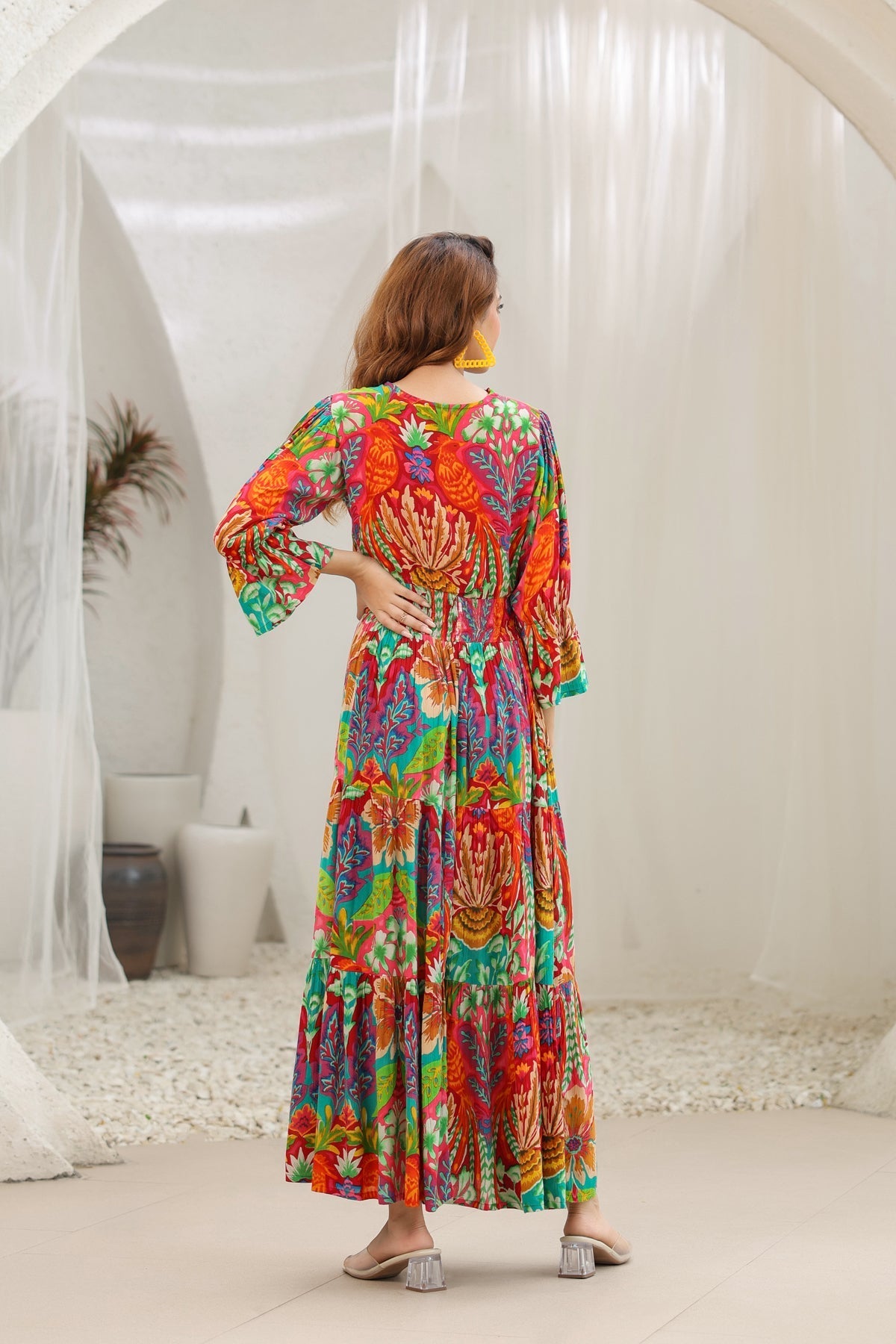Women Abstract Printed Fit & Flare Maxi Ethnic Dress