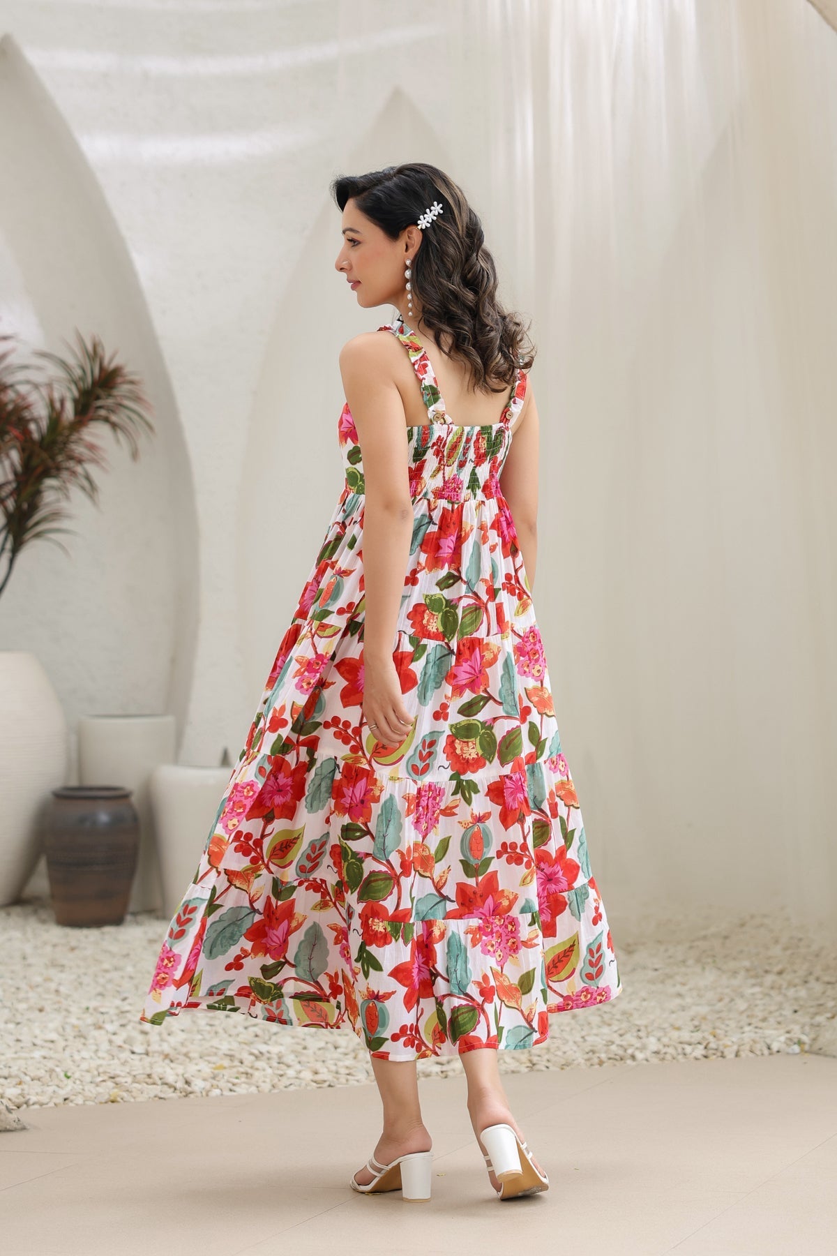 Floral Printed Pure Cotton Fit & Flare Midi Ethnic Dresses