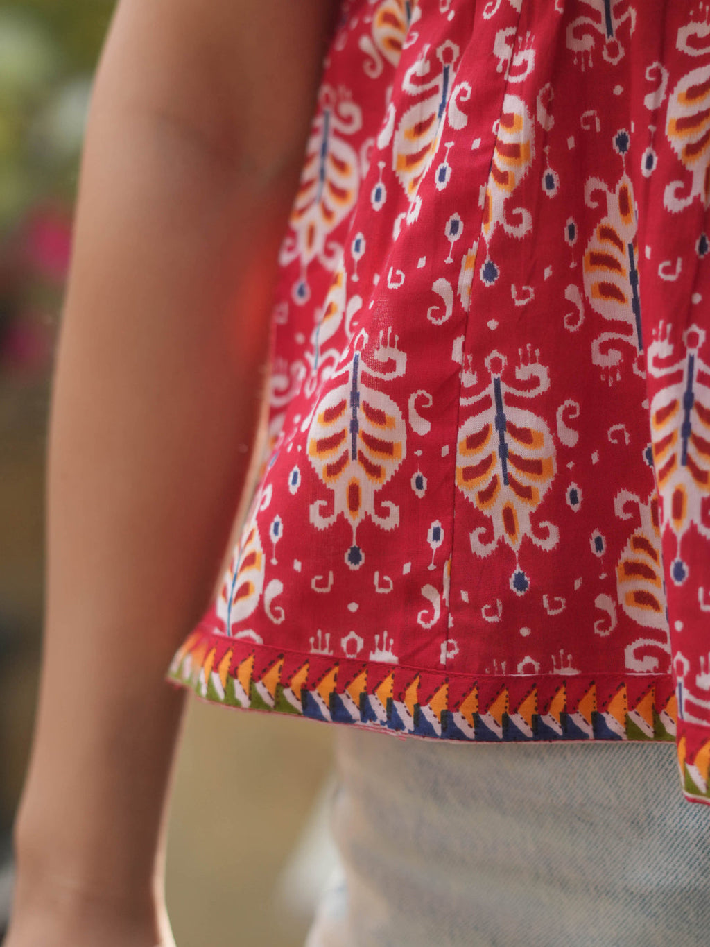 Ethnic Motifs Printed Shoulder Straps Pure Cotton Crop Top