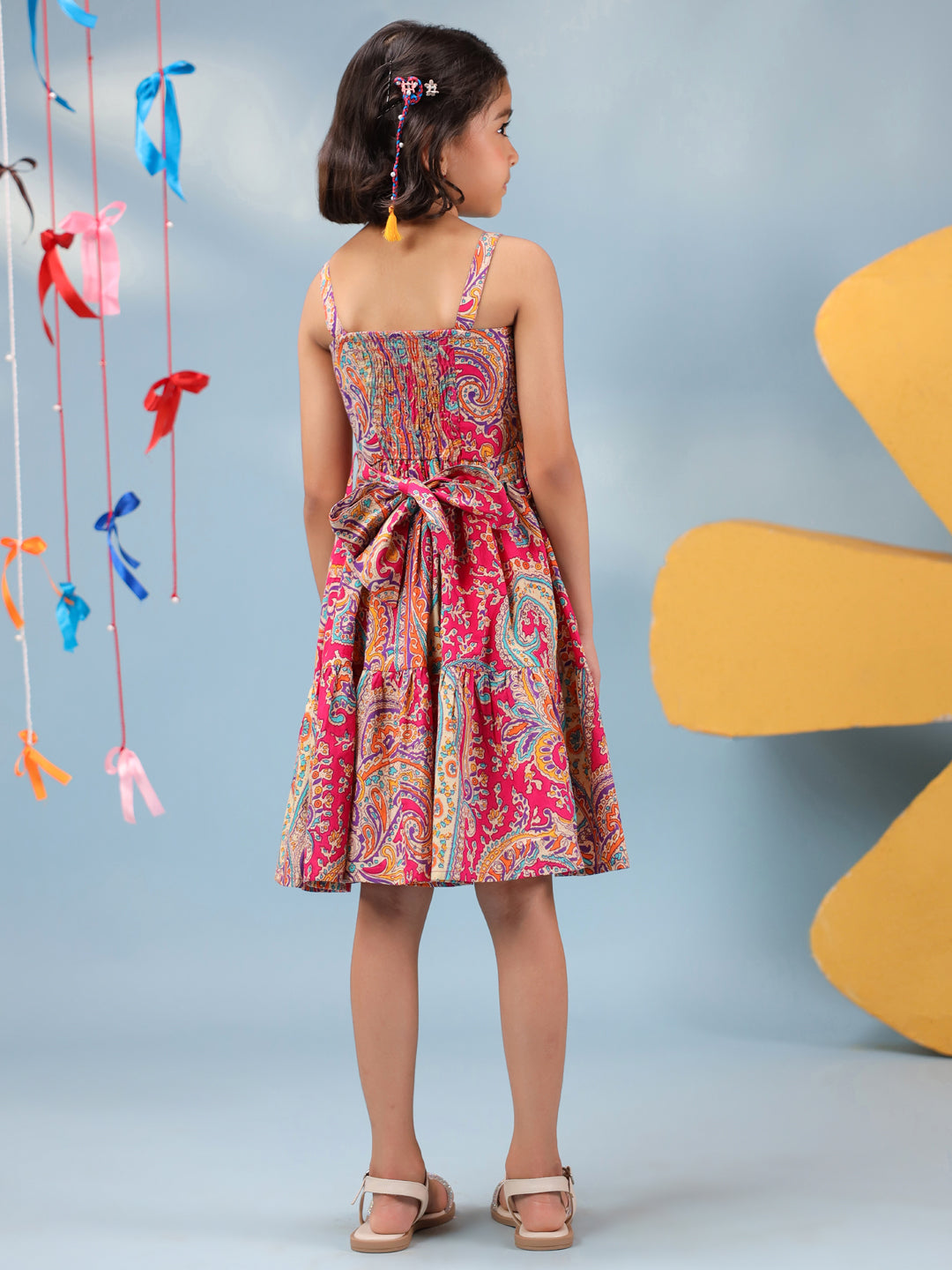 Girls Printed Cotton Knee Length Dress